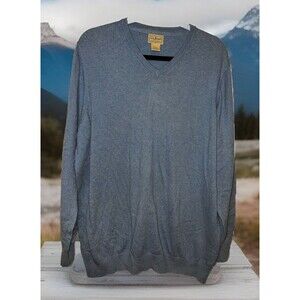 LL Bean V Neck Sweater Men's Cotton Cashmere Blend Long Sleeve Blue XL TALL